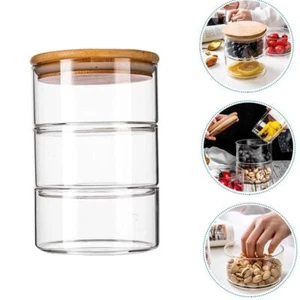 Lid Fresh Salad Bowl Bamboo Cover Airtight Snack Bin Stacking Tea Jars Trifle - Picture 1 of 16