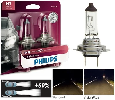 Philips VIsion Plus 60% H7 55W Two Bulbs Head Light Low Beam Upgrade Replace OE - Image 1 of 4