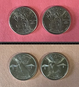 (4) 2001 P&D State Quarters, (2-Vermont & 2-Rhode Island). - Picture 1 of 9