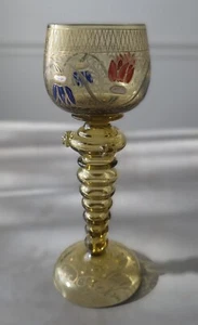 Antiguo Roemer FRITZ HECKERT soplado a mano, esmaltado y grabado en verde - Imagen 1 de 12