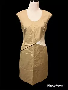 Piazza Sempione Cap Sleeve Dress •IT 44/ US 8•A Line Camel Tan Colorblock Cotton - Picture 1 of 8