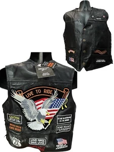 DIAMOND PLATE Buffalo Genuine Leather Vest Men M Motorcycle Biker American Eagle - Picture 1 of 13