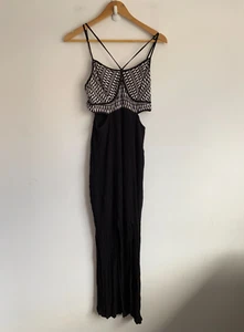 Milk And Honey Maxi Dress Womens Size 10 Black White CutOut Strappy Zip Flowy - Picture 1 of 8