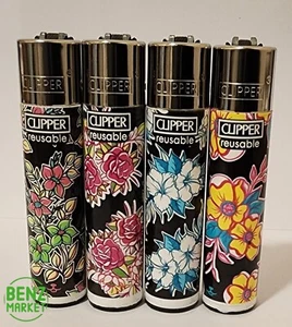 Brand New 4 Clipper Lighters Dark Flowers Collection Full Set Refillable - Picture 1 of 2