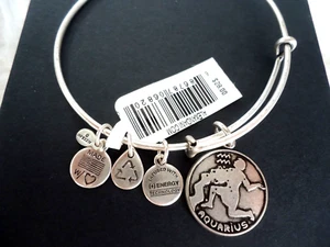 Alex and Ani AQUARIUS Russian Silver Charm Bangle New W/Tag Card & Box - Picture 1 of 4
