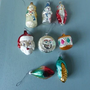 8 VTG Germany Mercury Glass Christmas Tree Ornaments Santa Moon Fish Corn Radko? - Picture 1 of 19