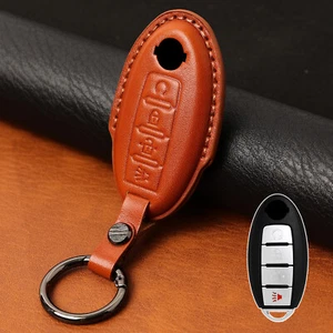 Cubierta Llavero 4 Botones Para Nissan Rogue Titan XD Hoja CUERO Mando a Distancia Estuche Cadena - Imagen 1 de 13