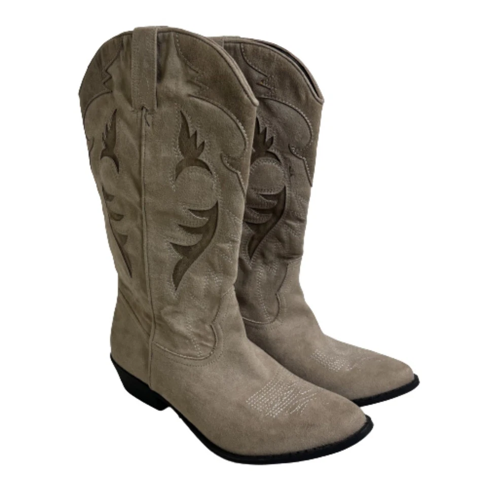 Botas occidentales Coconuts para mujer 9 M marrón gamuza con incrustaciones de cuero punta corta apenas usadas Foto 1 de 4