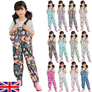 Lovely Kids Printed Rain Dungarees Waterproof Windproof Rain Trousers Jumpsuit - Picture 1 of 30