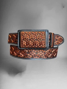 Cinturón Bordado Cinto Bordado Vaquero Piteado de Piel Estilo Vaquero Occidental - Imagen 1 de 7