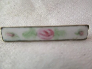 Vintage gold tone Bar Brooch Guilloche Enamel Roses - Picture 1 of 2