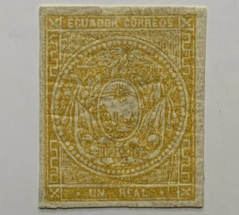 1865 ECUADOR UNUSED STAMP #4 IMPERF 1 ECUADORIAN REAL WITH GUM Cover