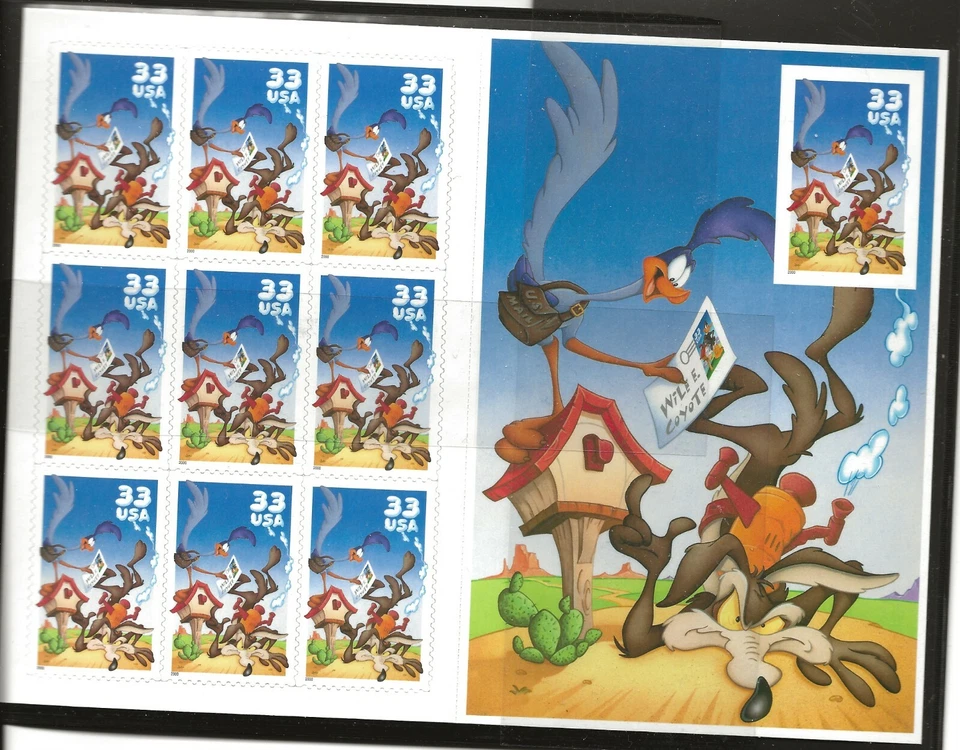 US Scott #3392, Miniature Sheet 2000 Coyote & Roadrunner 33c VF MNH DIE CUT! - Image 1 of 1