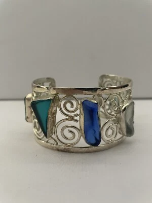 Brazalete de cristal marino y plata verde azulado Foto 1 de 4