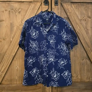 GAP Hawaiian Shirt Teens/Boys Blue White Tropical Casual Button Front Large - Picture 1 of 5
