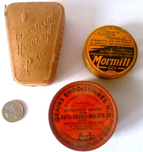 3 ANCIENNES BOITES PUB VIDES D'INSECTICIDE HUGUENIN MORMITT ROUTIER - Imagen 1 de 7