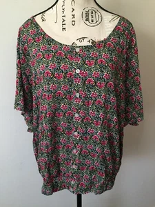 Pure Energy Women’s Plus Size Floral Short Sleeve Scrunch Blouse Top Size 2 - Picture 1 of 5
