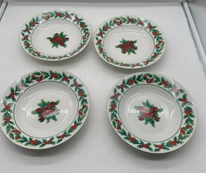 4 cuencos de sopa Gibson CHRISTMAS CHARM DELIGHT Holiday Holly & Berries 8 1/8" - Imagen 1 de 4