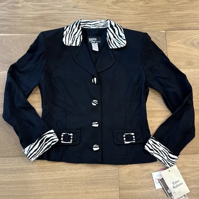 NUEVO CON ETIQUETAS Chaqueta Blazer Dawn Joy Fashions Borde Cebra Negra Años 90 Retro Declaración Talla 4 Foto 1 de 4