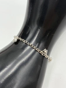 BRACCIALE ORO BIANCO 18KT CATENA 7,5" FARFALLA E CUORE LARGHEZZA 3,2mm 3,9g - Foto 1 di 11