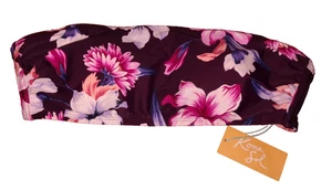 Tube Top Swim Top Size Large Purple Floral Print by Kona Sol (Missing Strap) NWT - Picture 1 of 15