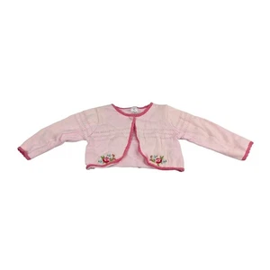 Carters 12 Mo Pink Floral Embroidered Knit Baby Cardigan Sweater Garden Party - Picture 1 of 4
