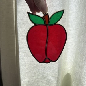 Vintage Stained Faux Glass Window Sun Catcher 5” Apple Teacher Fruit - Picture 1 of 5