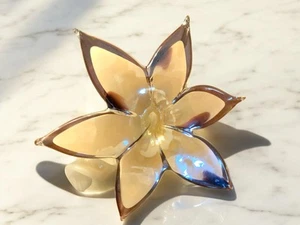 Murano Art Glass Vase Hand Blown Cream/Purple/Brown Flower Iridescent Flower VTG - Picture 1 of 10