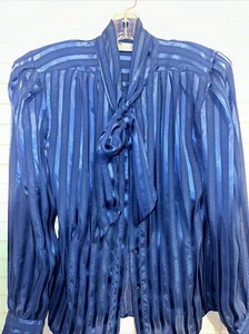 Vintage LA BLOUSE Womens Royal Blue Tie Neck Career Secretary 80s Size 10 - Bild 1 von 6