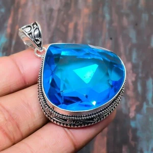 Suisse Bleu Gemme Topaze Handmade Bijoux Pendentif 1.97 " U016