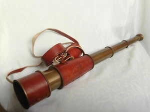 Telescopio antiguo cubierto de cuero con espía pirata de latón náutico regalo de Navidad - Imagen 1 de 3