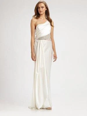 NUEVO CON ETIQUETAS ABS Allen Schwartz SEDA DESFILE DESTINO BODA NOVIA VESTIDO FORMAL 14 Foto 1 de 3