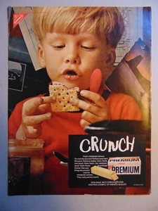 1969 PREMIUM SALTINE CRACKERS Young Boy Eats CRUNCH! print ad - Picture 1 of 1