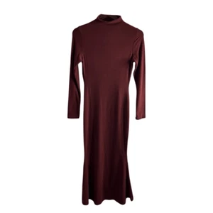 OGL Mock Neck Long Sleeve Maxi Dress Burgundy Red Medium NWT - Picture 1 of 11