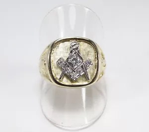 Vintage Botell Ring Co. USA 14K Gold Diamond Masons Freemasons Mens Ring Sz 10 - Picture 1 of 15
