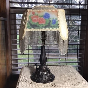 Stunning Meyda Tiffany Reverse Painted Roses 16 1/2” Victorian Style Table Lamp - Picture 1 of 12