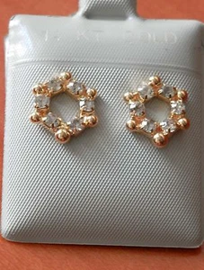 14K Gold Filled Round Crystal Studs Earrings / Teenager Children / USA  - Picture 1 of 2