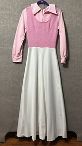 Vtg Maxi Dress Sz Small Handmade Pink White Princess Style Collar Long Sleeve - Picture 1 of 14