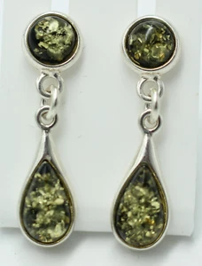 Pendientes De Ámbar Verde 925 Plata Pendientes De Ámbar Top - Imagen 1 de 11