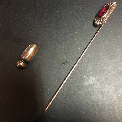 VINTAGE 14K WHITE GOLD STICK PIN WITH IMITATION RUBY - Image 1 of 4