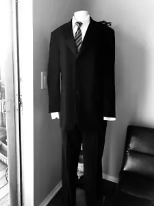 Black Wedding Prom Tuxedo 3 Button with Pants Wool/Satin Made in Italy 40R - Picture 1 of 12