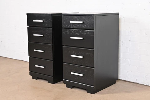 Raymond Loewy for Mengel Mid-Century Modern Black Lacquered Bedside Chests Cover