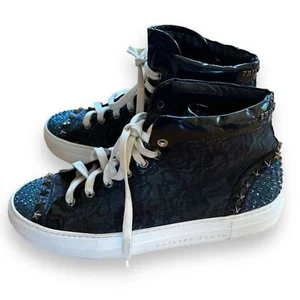 Philipp Plein Hi-Top Nieten Sneaker Turnschuhe schwarz blau Strass Sterne 41 - Bild 1 von 11