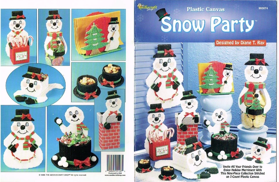Snow Party Plastic Canvas Pattern Needlecraft Shop Snowman Containers - Image 1 of 1