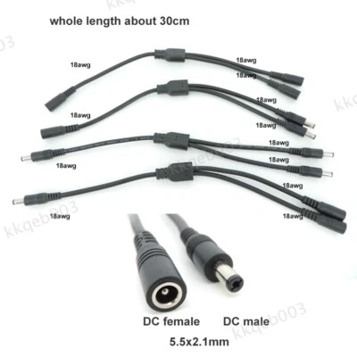 18awg 7A 2 way 1 male female to 2 male female DC Splitter Power Cable 5.5x2.1mm - Image 1 of 4