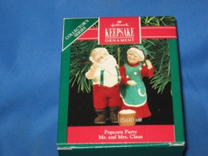 Hallmark POPCORN PARTY Mr. and Mrs. Claus 1990 Hanging Ornament - Picture 1 of 2