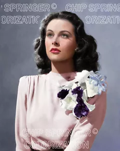 HEDY LAMARR WEARING CORSAGE ON PINK DRESS BEAUTIFUL COLOR PHOTO BY CHIP SPRINGER - Picture 1 of 1
