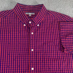 Uniqlo Camicia Uomo Grande Bottoni Rosa Blu Gengham Plaid Stelle Moderna Casual - Foto 1 di 10