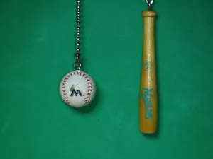 Miami Marlins Ceiling Fan Pull Chain Set Baseball & Bat MLB Marlins - Picture 1 of 4