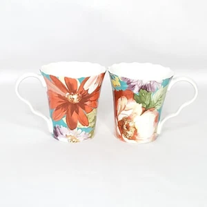 222 Fifth Natural Curiosities Floral Coffee Mugs Cottagecore Red Turquoise Blue - Picture 1 of 6